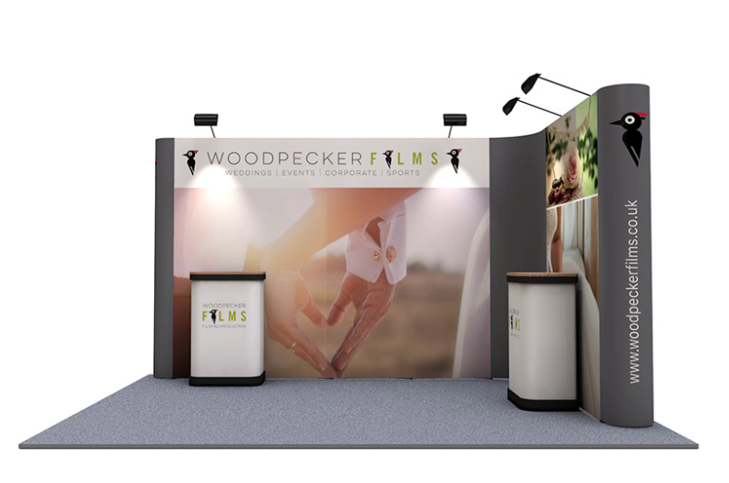 L shape PVC pop up stand with LED spotlights